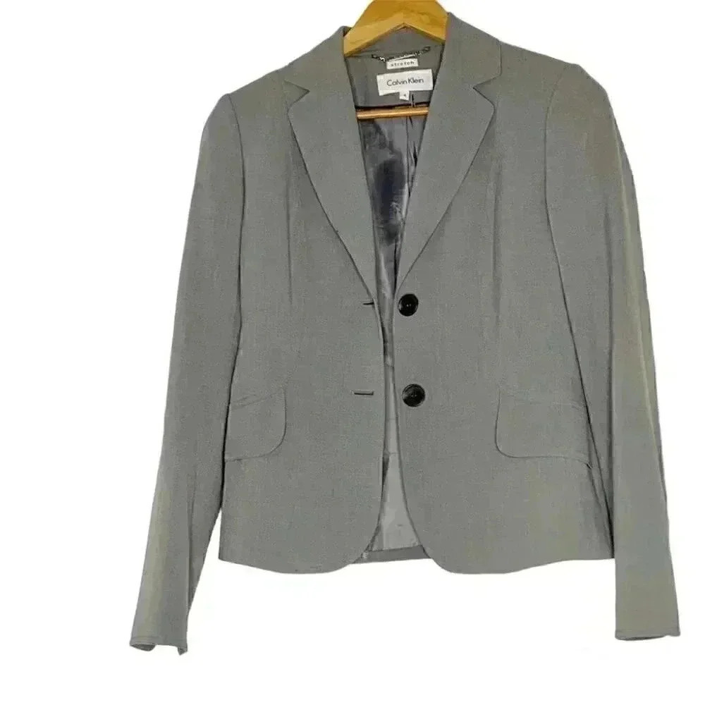 Calvin Klein light gray 2 button flap pocket blazer 4